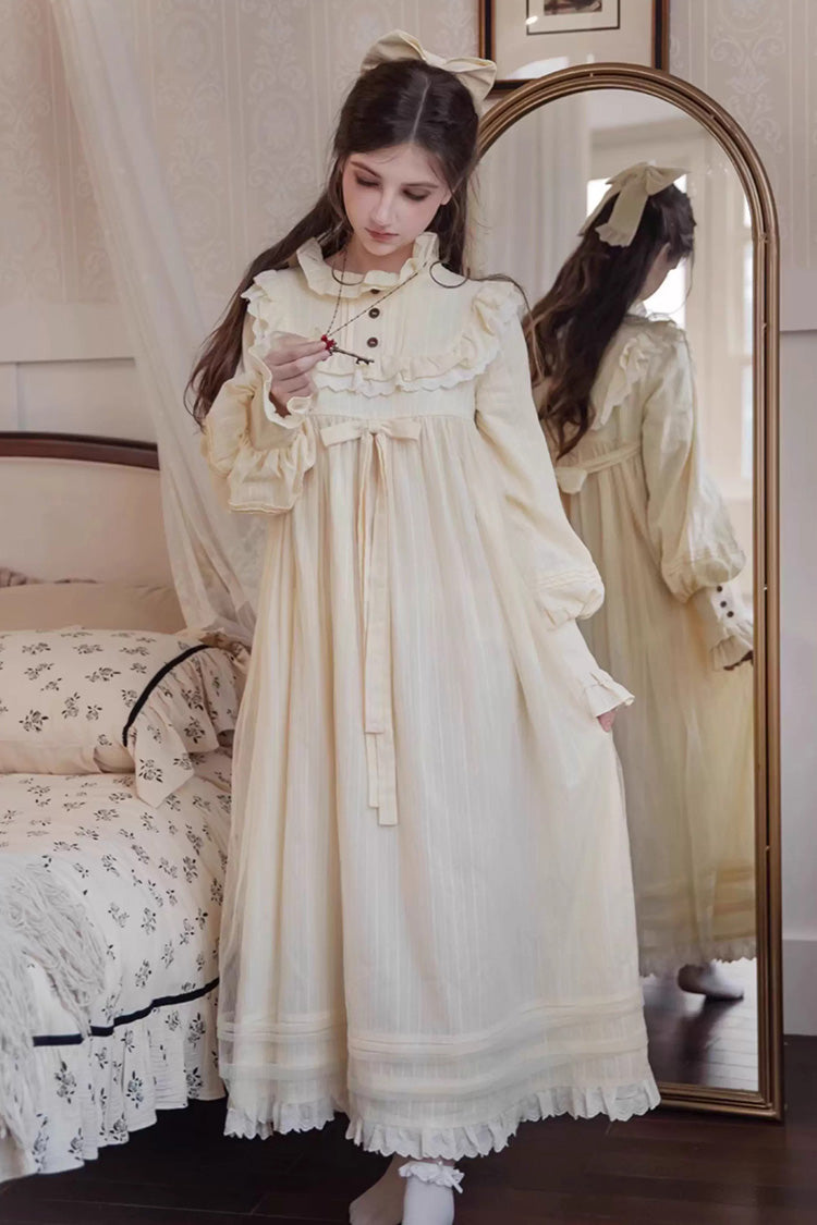 Ivory Long Sleeves Ruffle Bowknot Lace Sweet Lolita Home Wear Nightdress
