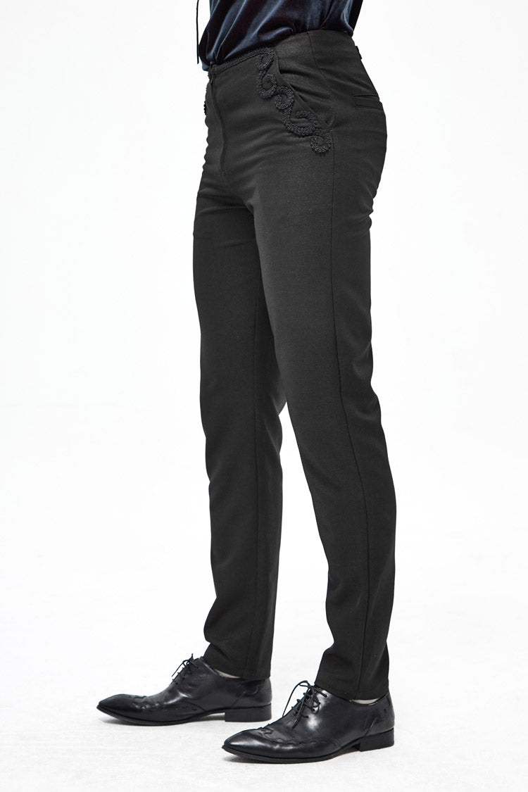 Black Webbing Twill Suit Material Side Pocket Floral-Shaped Men's Gothic Pants