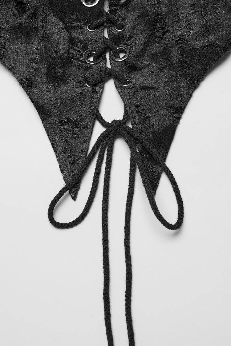 Graue ärmellose Steampunk-Weste für Damen mit Schnürung und Neckholder und spitzem Saum