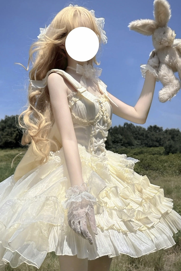 Abricot [Gâteau à la crème] Robe sans manches à volants multicouches avec nœud papillon doux princesse Lolita Jsk 