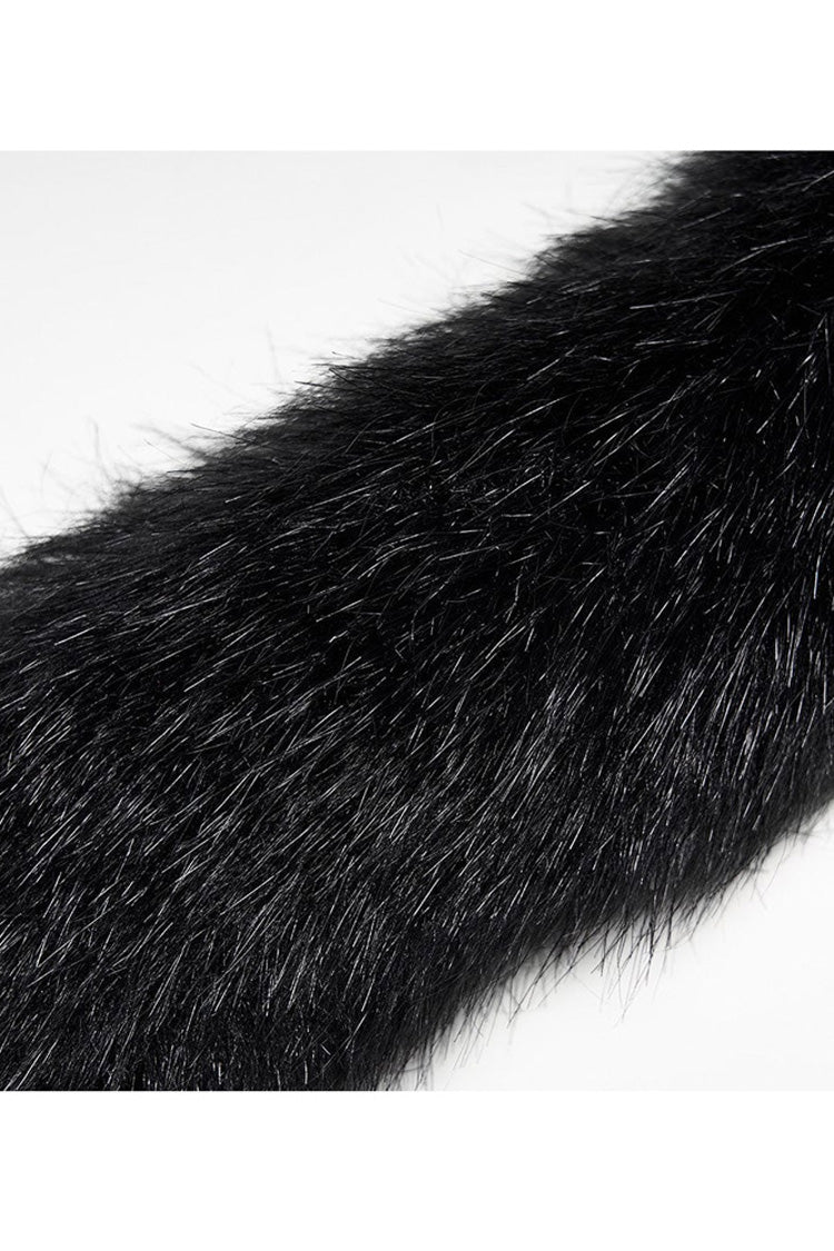 Black Gothic Gorgeous Symmetric Appliqu¨¦ Detachable Big Fur Collar Loose Hem Long Women's Coat