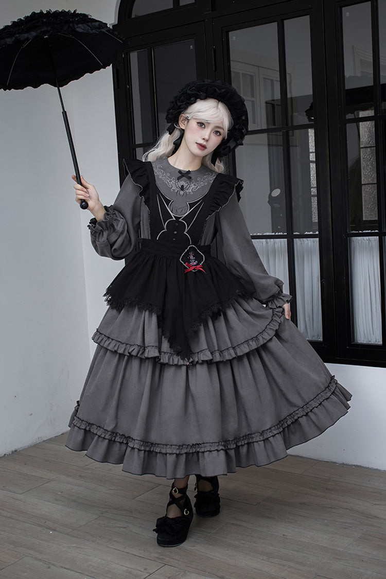 [Castle Night] Long Sleeves Ruffle Embroidery Gothic Lolita Dress 2 Colors
