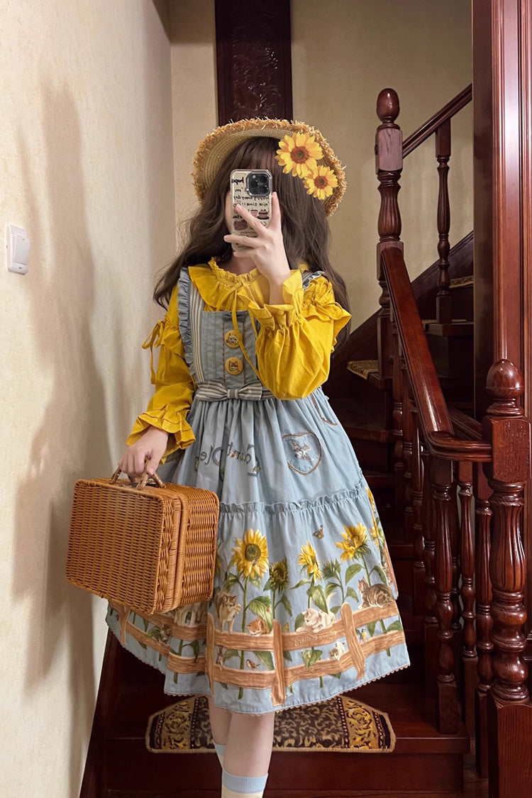 Cat and Sunflower Print Bowknot Sweet Lolita Jsk Dress 2 Colors