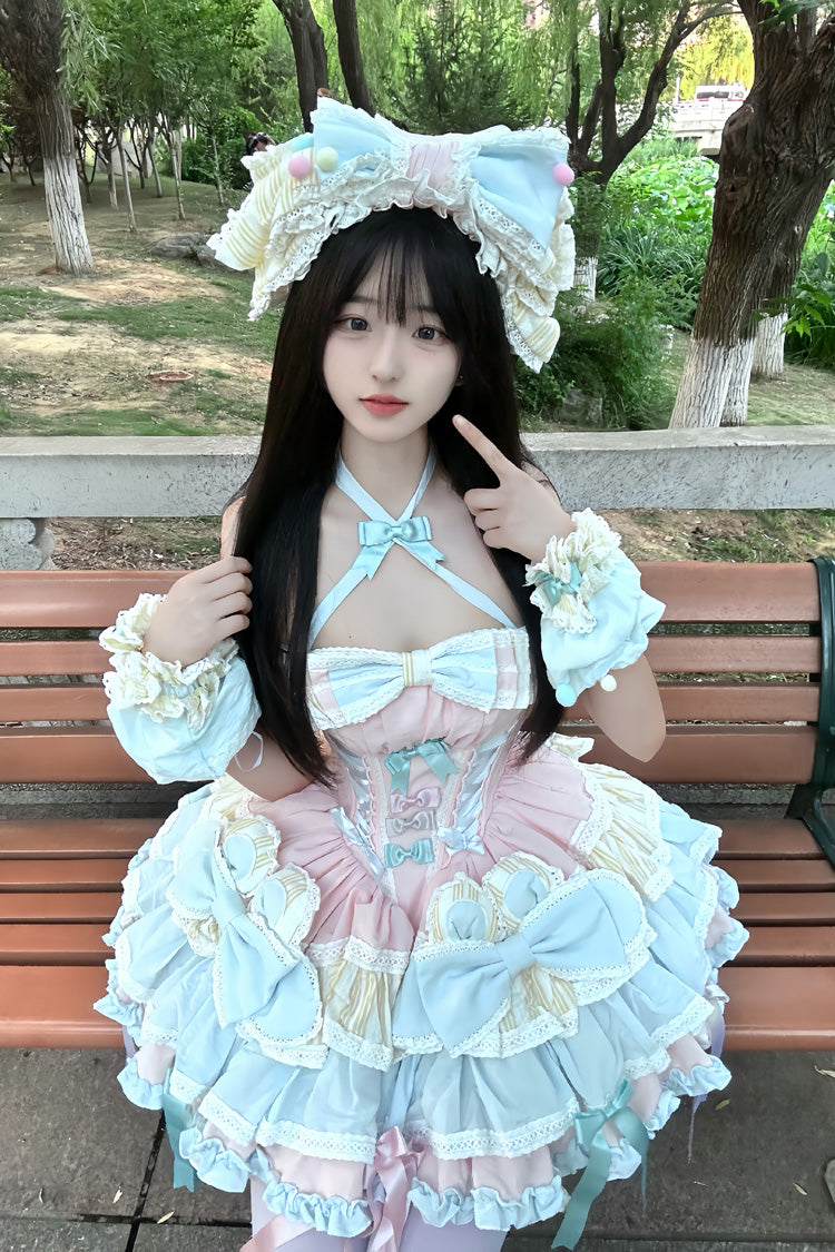 Multi-Color [Ribbon Dance] Multi-Layered Ruffle Bowknot Lace-Up Sweet Princess Lolita Dress