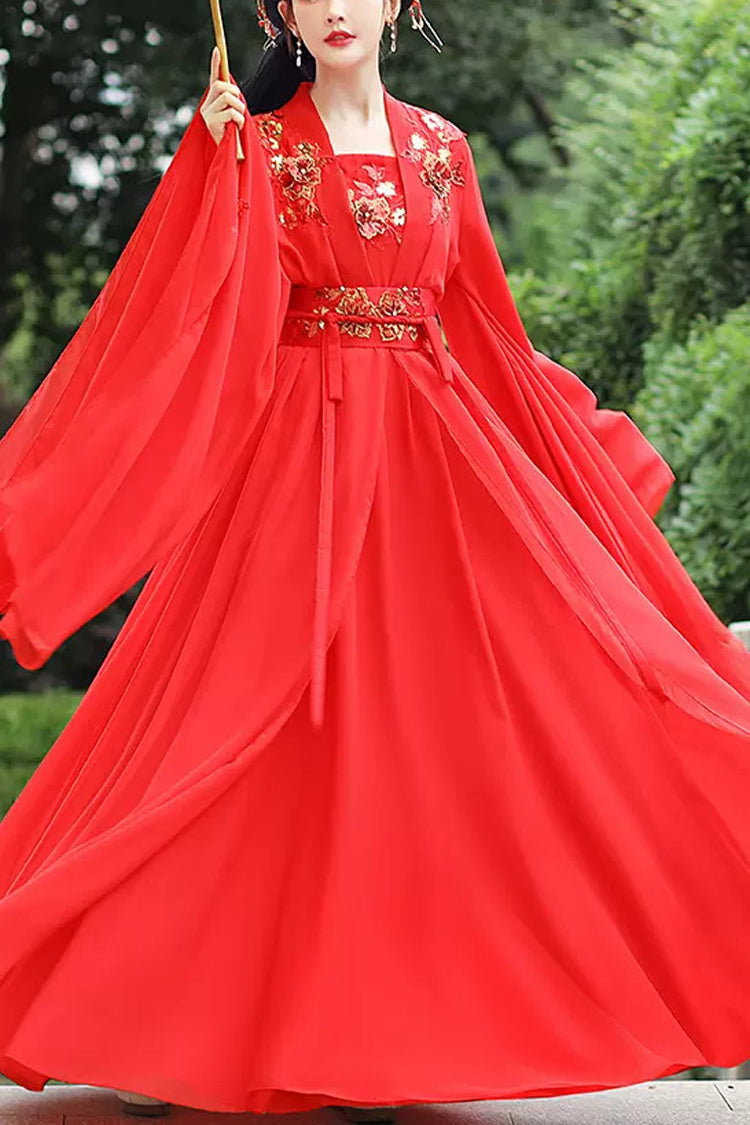 Red Hot Stamping Embroidery Women's Classic Chinese Style Hanfu Dress