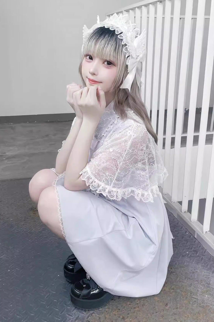 Lace Shawl Sleeveless Bowknot Chiffon Slim Jirai Kei Dress 2 Colors