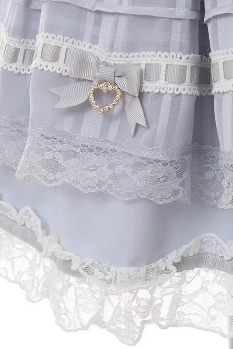 Jirai Kei Long Sleeves Print Ruffle Bowknot Lace-Up Dress 3 Colors