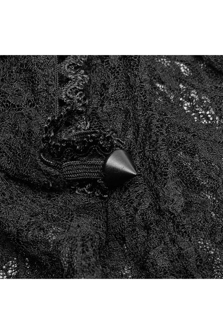 Schwarzes langärmliges Ein-Wort-Kragen-transparentes Spitzen-Gothic-T-Shirt für Damen