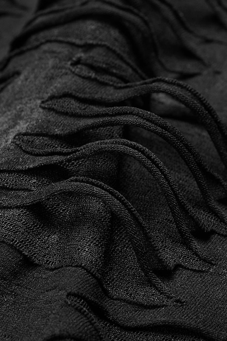 Black Long Sleeves Slim Hooded Ripped Women's Steampunk T-Shirt