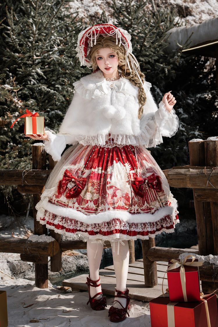 Red [Happy New Year] Printed Ruffled Bow Lace Classic Chinese Style Gorgeous Lolita Jsk Dress