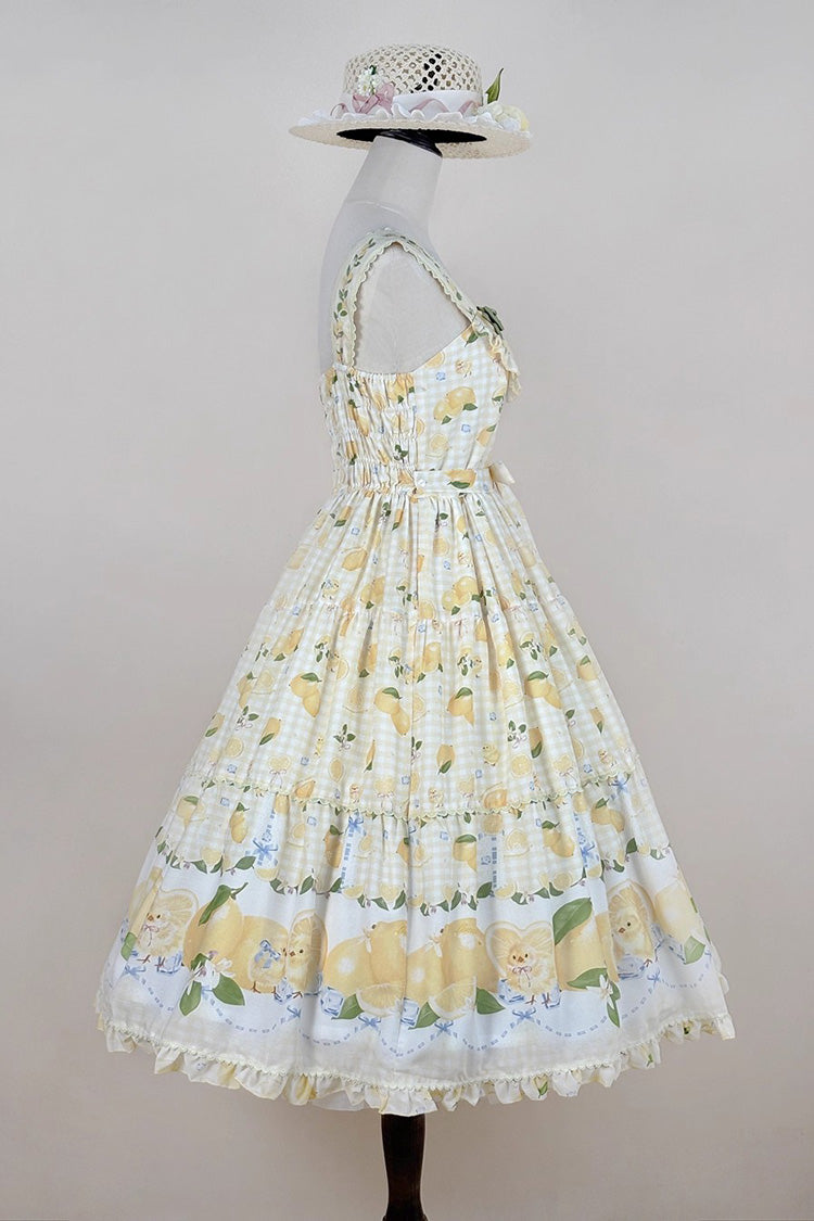 Yellow [Lemon Chicken] Print Ruffle Bowknot Lace Sweet Lolita Jsk Long Dress