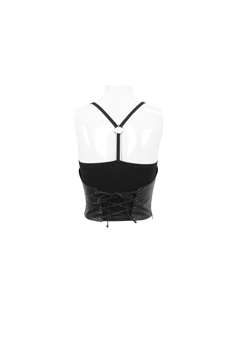 Schwarzes Punk-Bandeau-Camisole aus Strick mit verstellbarer Schnur für Damen