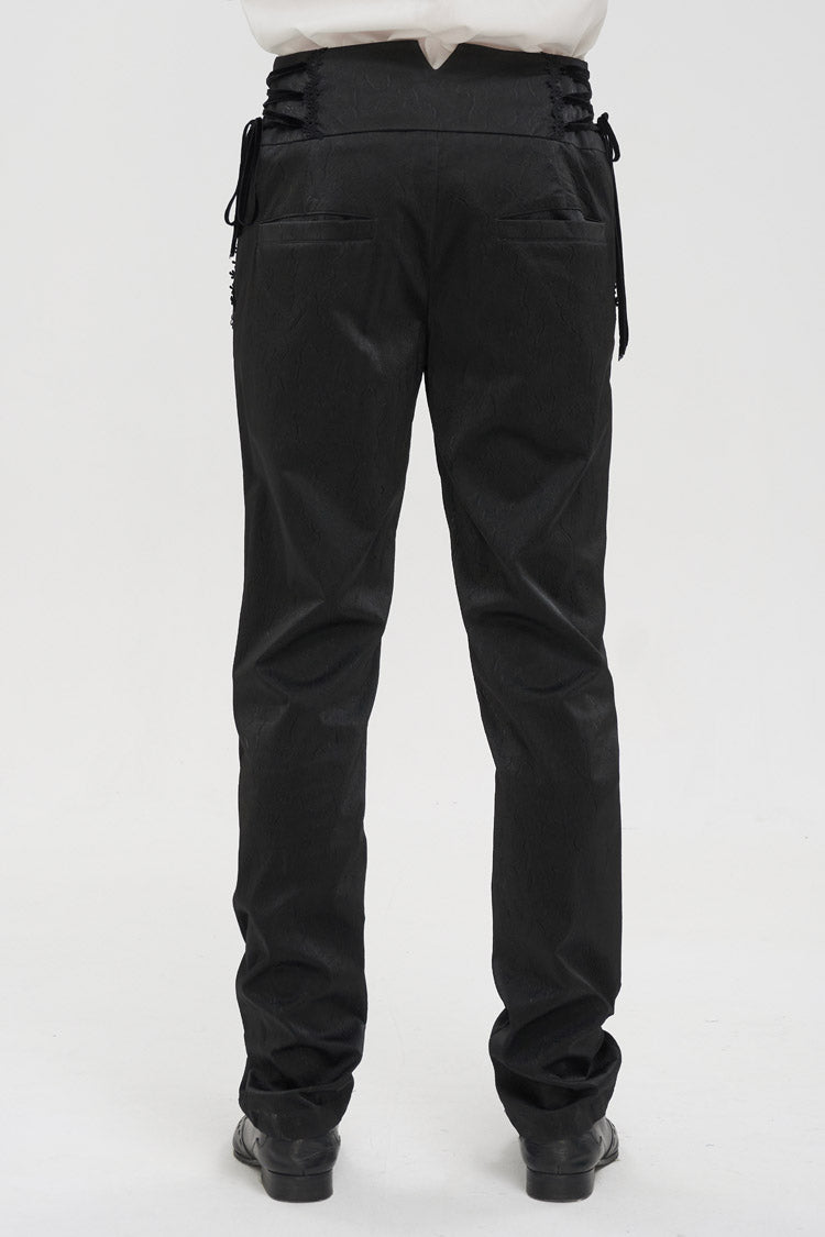 Black Retro High Waist Pattern Side Side Adjustable Leather Men's Gothic Pants