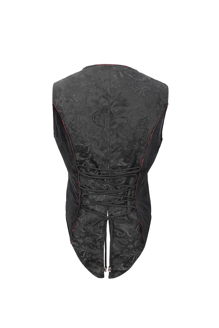 Black Dark Jacquard Chest Plate Buttons Back Lace Up Men's Gothic Waistcoat