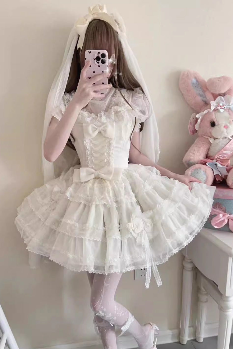 White [Moonlight] Sleeveless Ruffle Bowknot Lace Sweet Lolita Jsk Dress