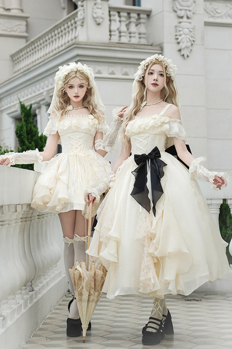 Ivory [Moonlight Variations] Robe Jsk Sweet Lolita sans manches à volants et lacets 