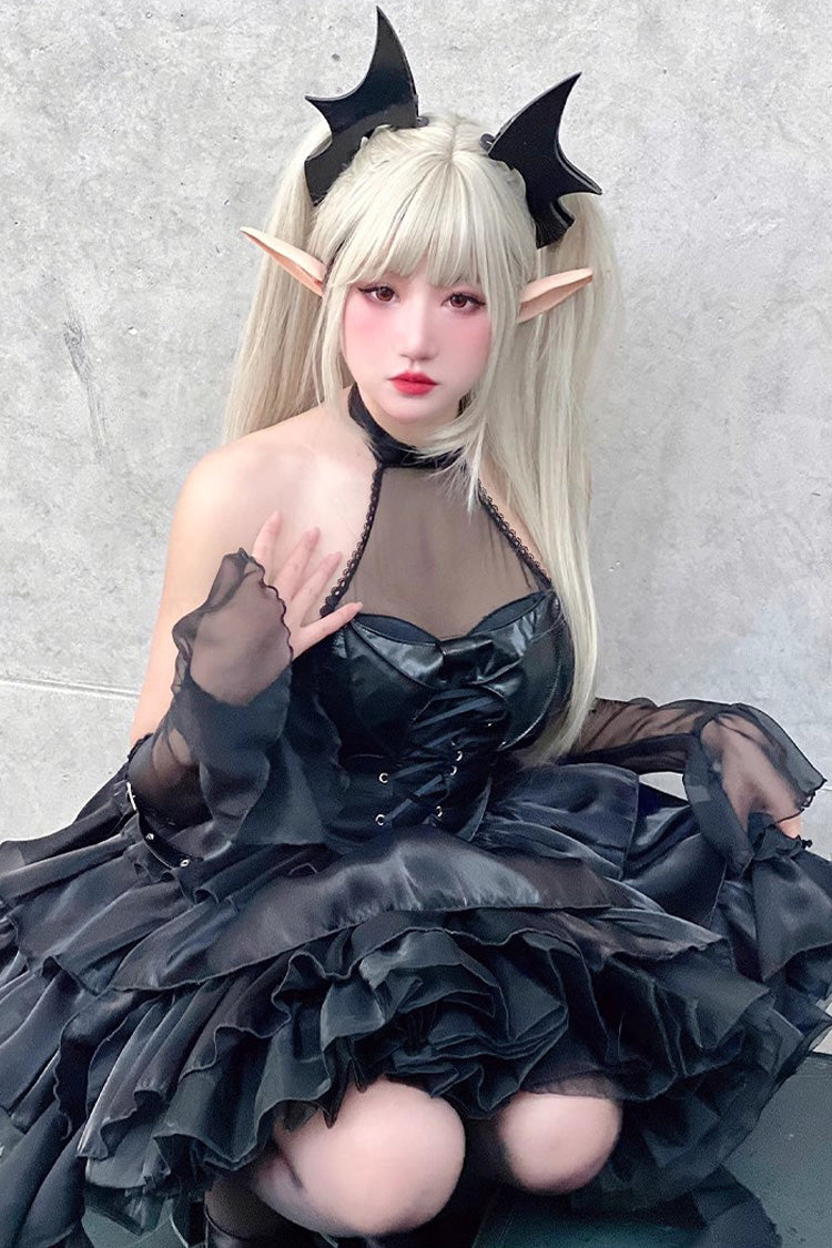 Pure Black Little Devil Sexy Princess Slim Gothic Lolita Strapless Tiered Dress