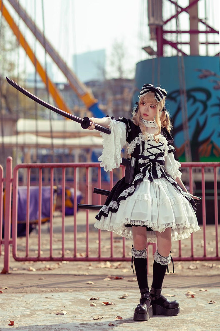 White/Black Short Sleeves Cardigan Bowknot Doll Sweet Lolita Dress