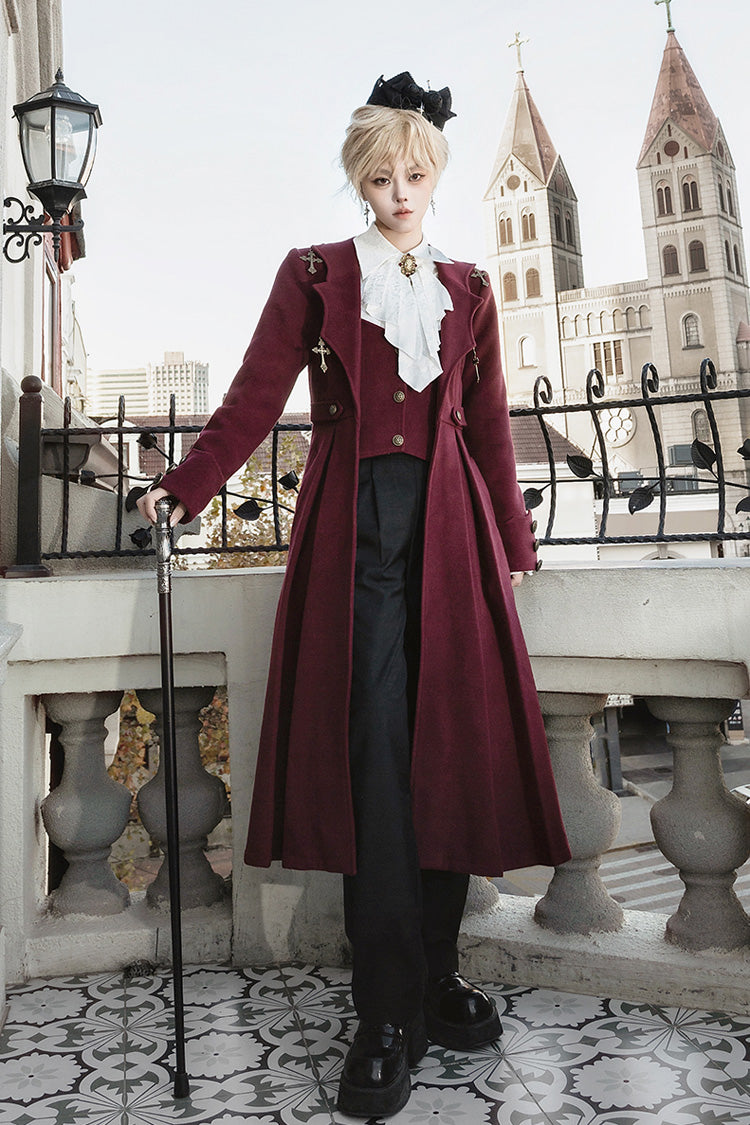 Dark Red [The Legend of Dracula] Long Sleeves Gothic Prince Handsome Cool Ouji Lolita Coat