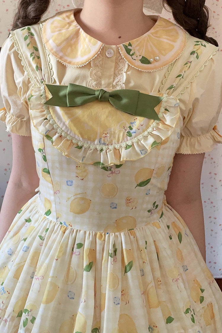 Yellow [Lemon Chicken] Print Ruffle Bowknot Lace Sweet Lolita Jsk Long Dress