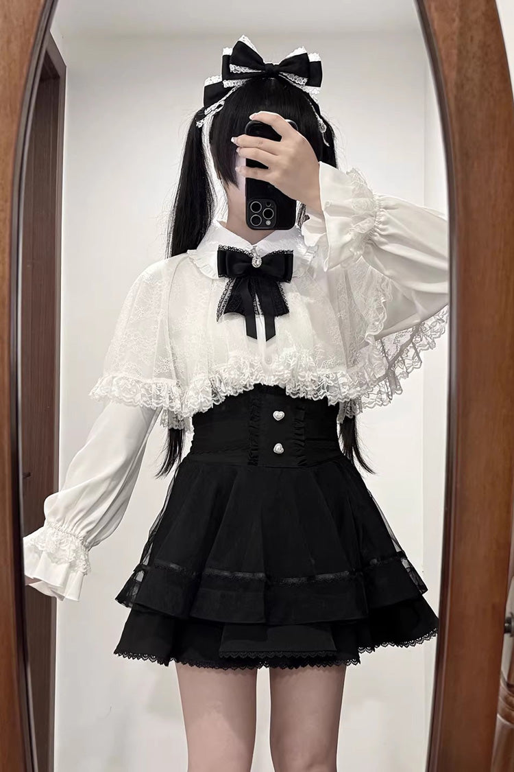 【無秩序の法則】ラペルカラー長袖リボンレース甘地雷系スカートとトップス3色