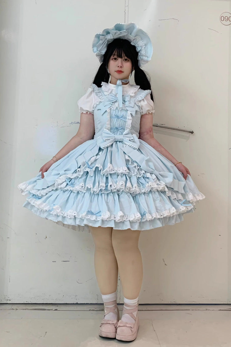 [Grisha] Gilet sans manches à volants triple couche avec nœud en dentelle douce taille plus robe Lolita Jsk 3 couleurs 
