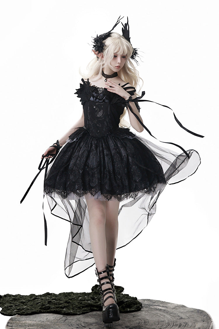 Black [Black Swan's Prayer] Sleeveless Ruffle Bowknot Gothic Ballet Lolita Jsk Dress