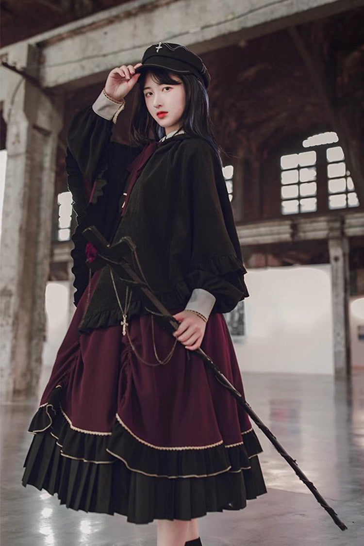 Purple/Black Trainee Magician Fake Two Piece Long Sleeves Ruffle Pleated Gothic Lolita Dress