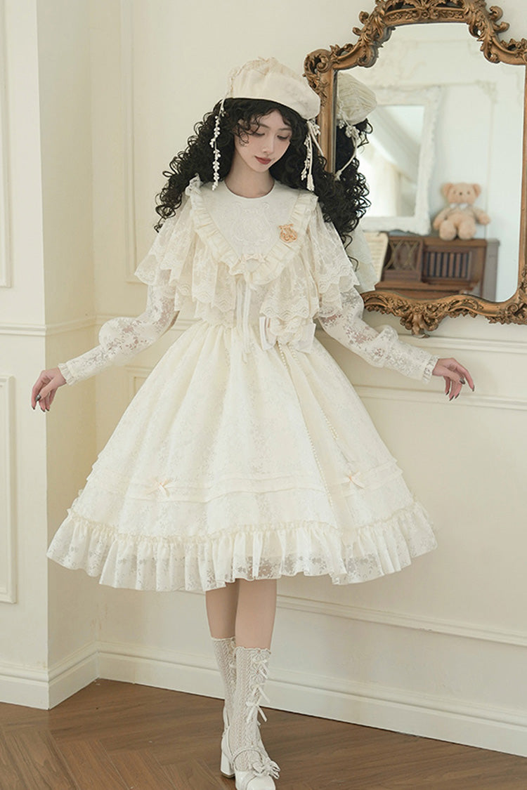 Ivory [Flower Sound] Long Sleeves Ruffle Cardigan Bowknot Lace Sweet Lolita Dress