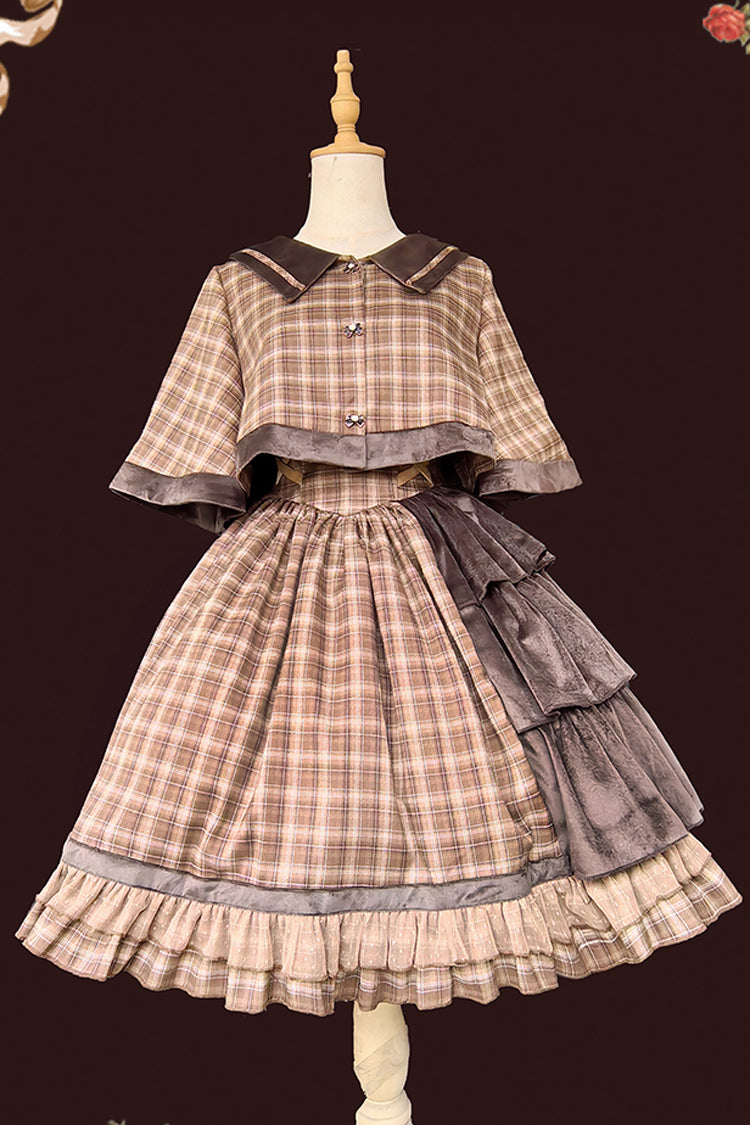 Brown [Morning Tune] Sleeveless High Waisted Print Ruffle Asymmetric Sweet Lolita Strap Dress
