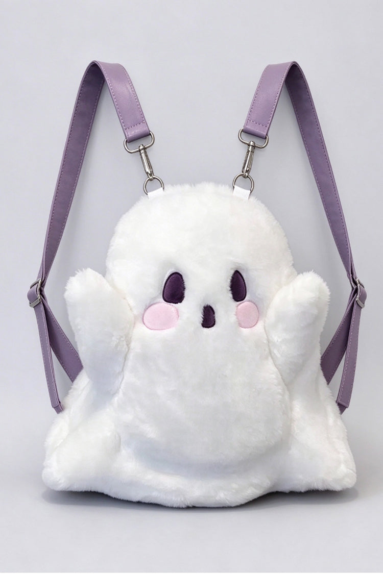 Weißer Halloween Kawaii weicher, flauschiger Cartoon-Charakter-Geister-Plüsch-Rucksack