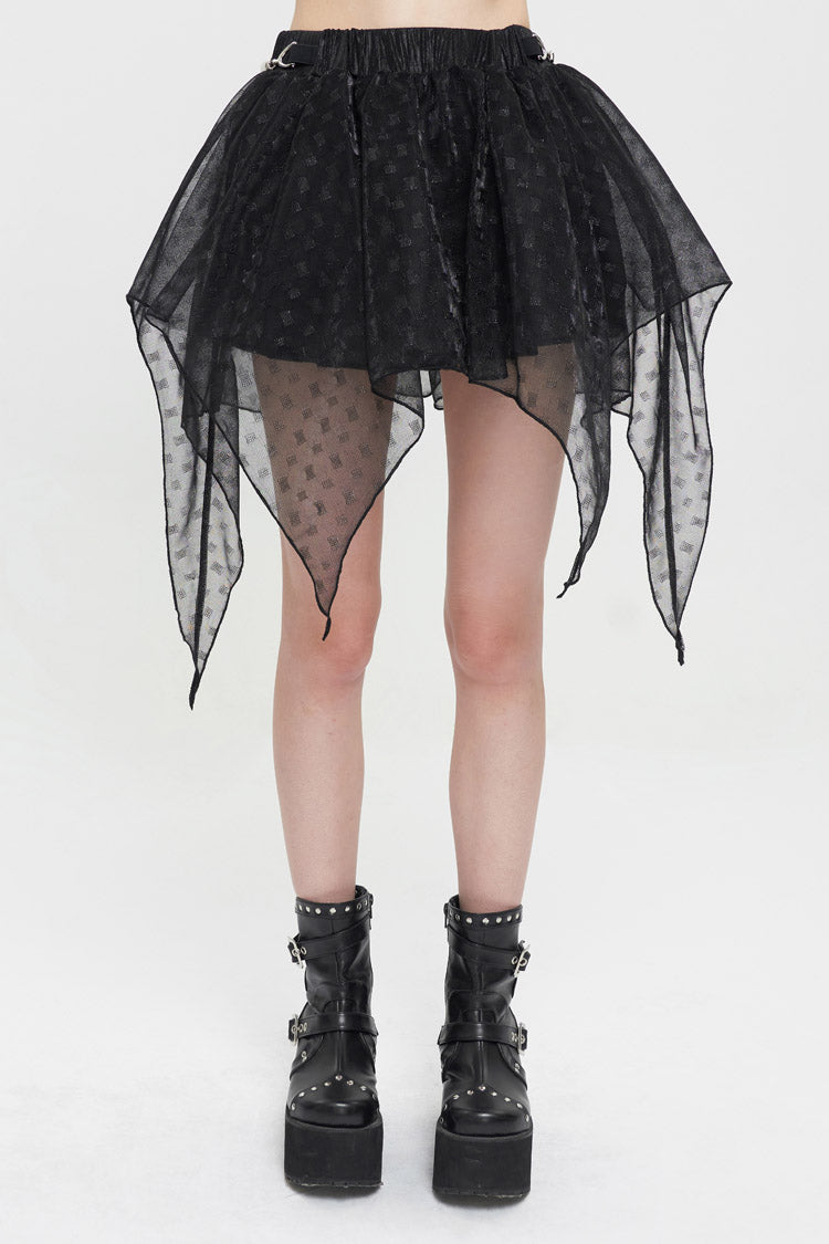 Black Bright Mesh Metal Buckle Decoration Playful And Cute Tutu Short Women's Punk Skirt