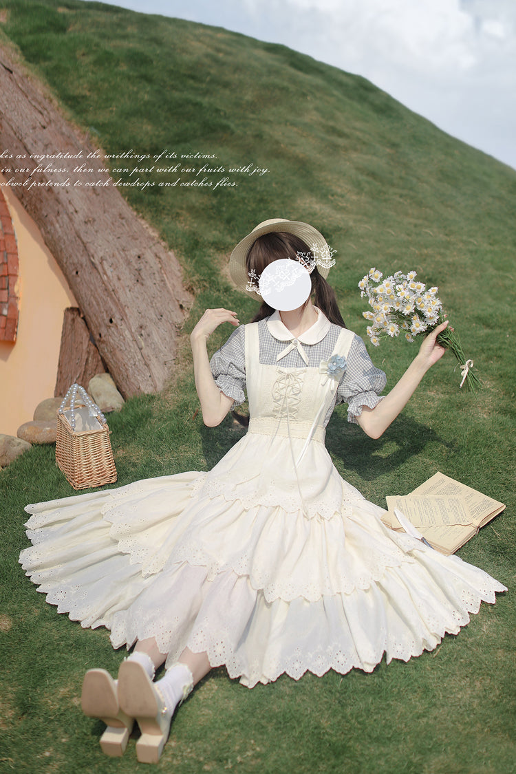 Ivory Sleeveless Triple-Layered Ruffle Lace-Up Sweet Elegant Lolita Jsk Dress