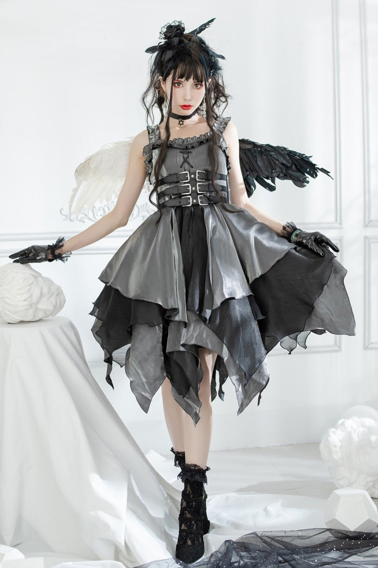 Silber/Grau [Seven Deadly Sins: Lust] Mehrlagiges unregelmäßiges Gothic Lolita Jsk Kleid