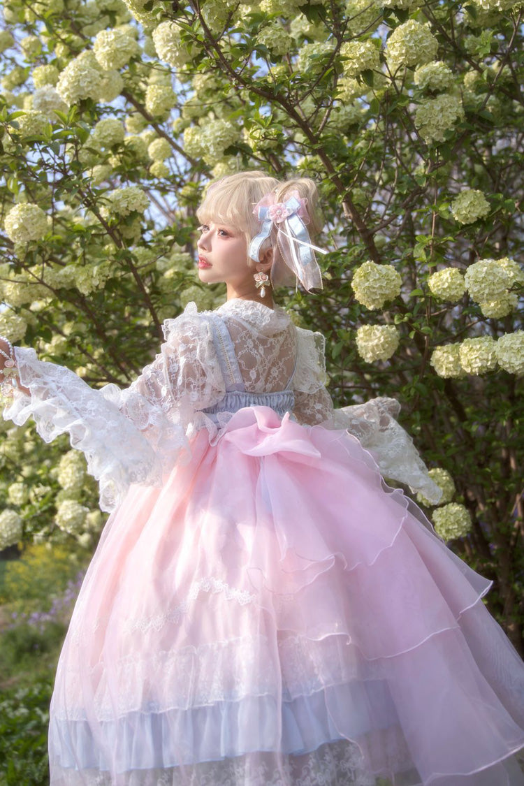 [Peach Blossoms in Spring Fields] Sleeveless Ruffle Bowknot Lace Sweet Chinese Style Lolita Jsk Dress 3 Colors