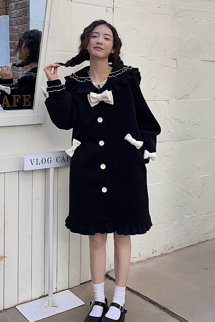 Black [Bouquet Bear] Doll Collar Long Sleeves Ruffle Bowknot Princess Lolita Coat