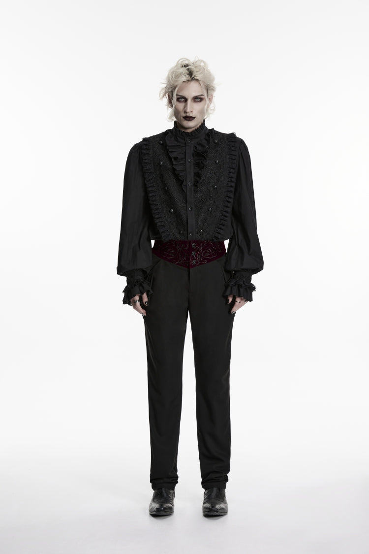 Schwarze, bestickte, gespleißte, schmale Gothic-Hose für Herren