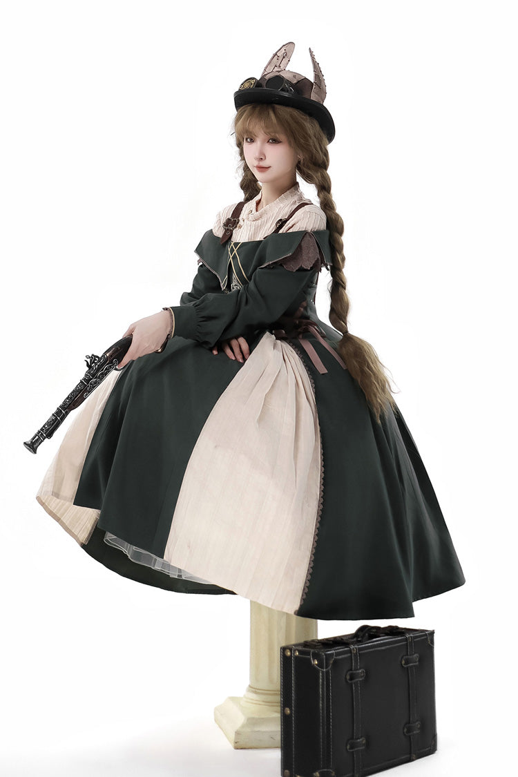 Dark Green Long Sleeves Ruffle Embroidery Bowknot Gothic Princess Lolita Dress