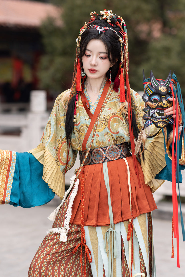 Multi-Color [Mountain and Sea Oath] Long Sleeves Print Ruffle Embroidery Classic Hanfu Set