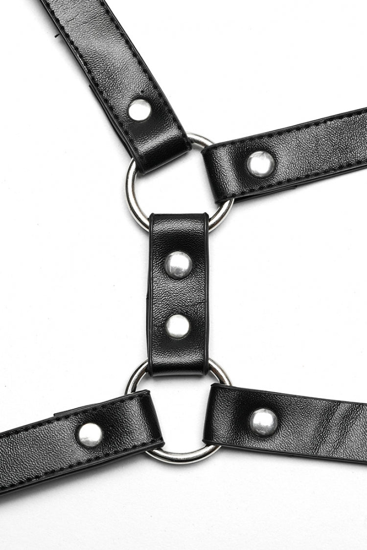 Black Adjustable Cross Metal Ring Buckle Women's Halter Steampunk Body Harness