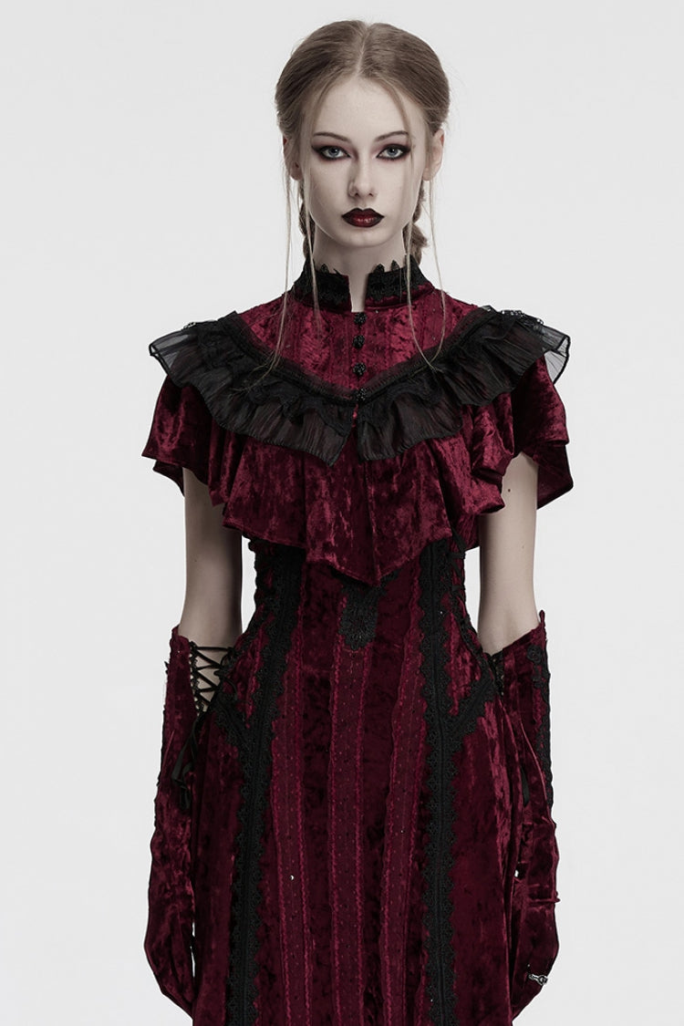 Red Sleeveless Ruffle Stitching Lace Women's Gothic Cape
