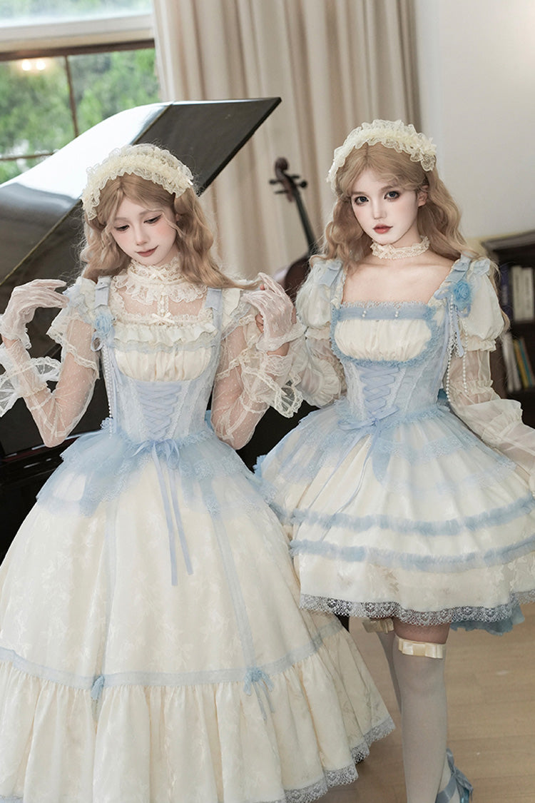 Ivory [Sea Salt Iced Tea] Square Collar Flying Sleeves Ruffle Fishbone Sweet Lolita Jsk Long Dress