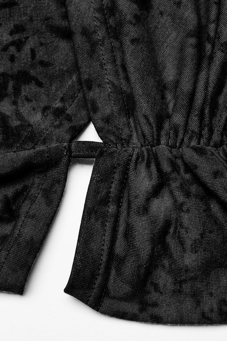 Schwarzes Punk-T-Shirt mit Kapuze für Damen mit abstraktem Aufdruck