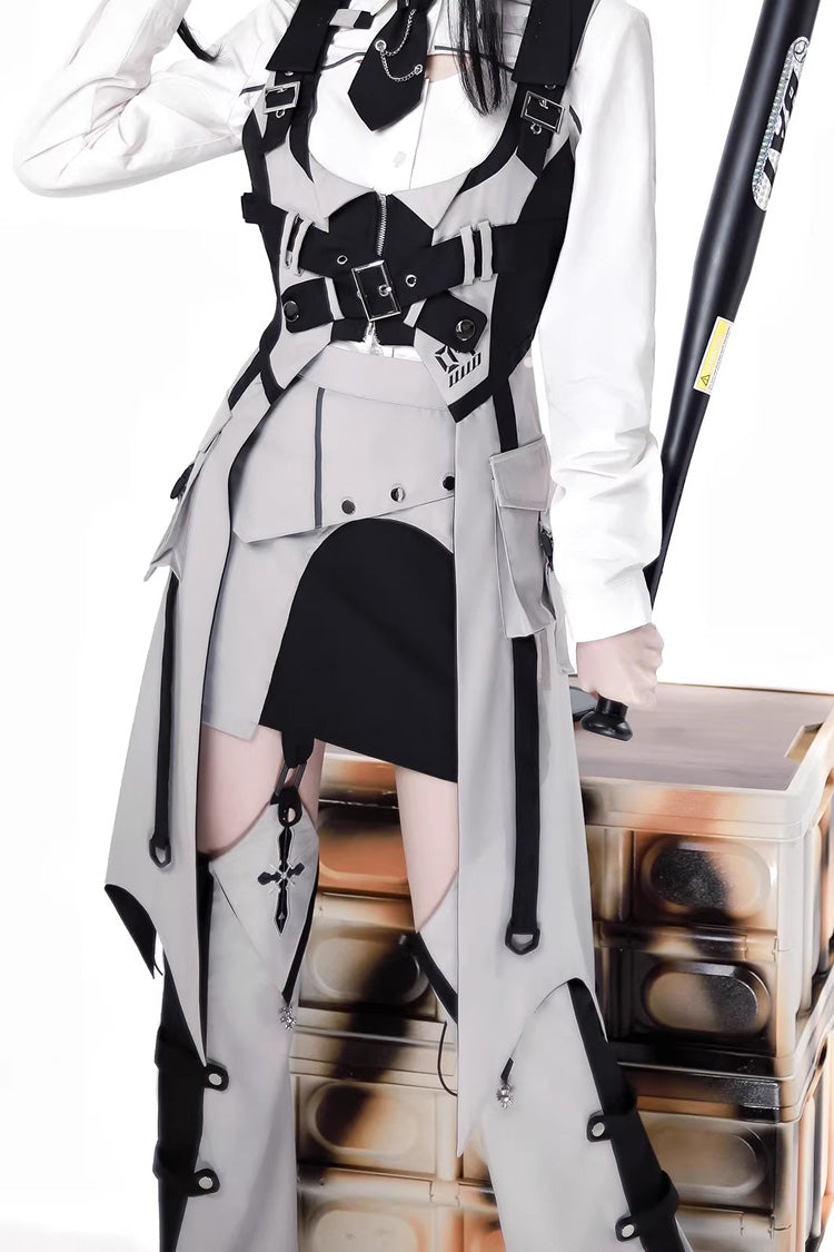 Black/White Long Sleeves Color Matching Handsome Sci-fi Lolita Skirt Set