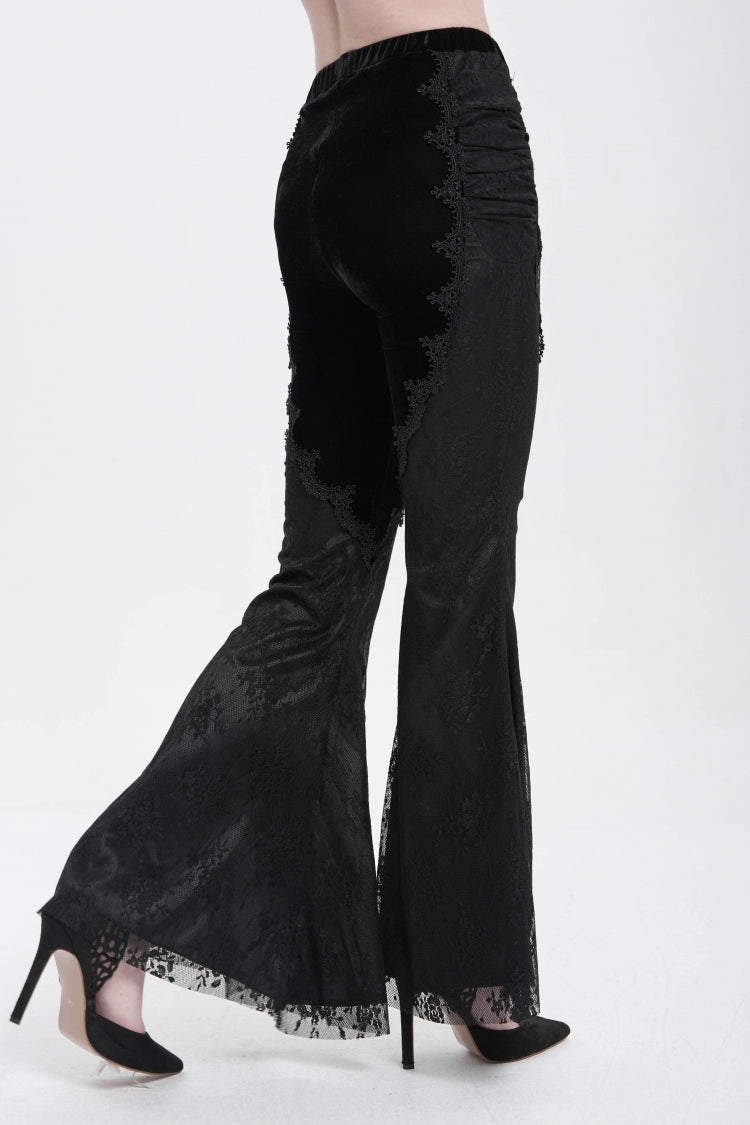 Black Floral Embroidery Stitching Lace Women's Gothic Pants