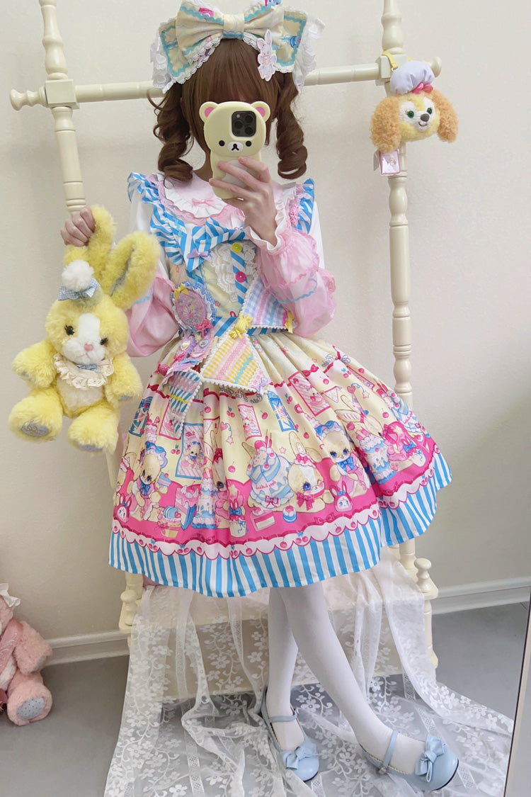 [Bunny Pastry Chef] Print Bowknot Gothic Japanese Lolita Jsk Dress 3 Colors