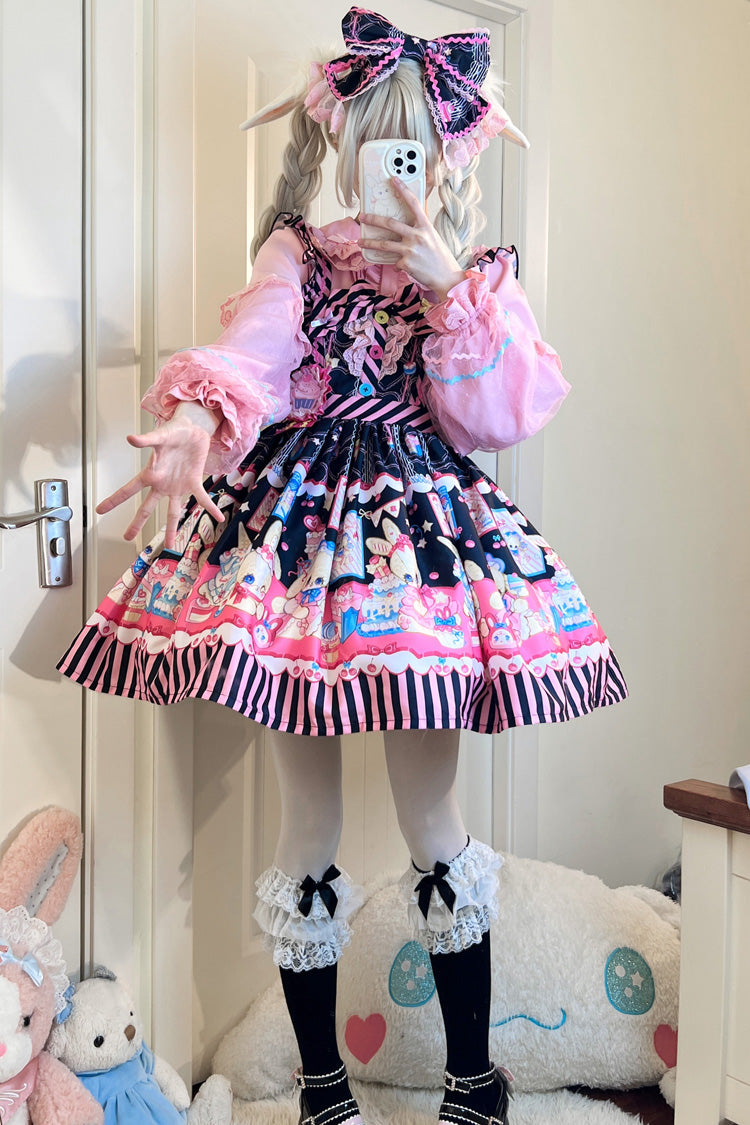 [Bunny Pastry Chef] Print Bowknot Gothic Japanese Lolita Jsk Dress 3 Colors