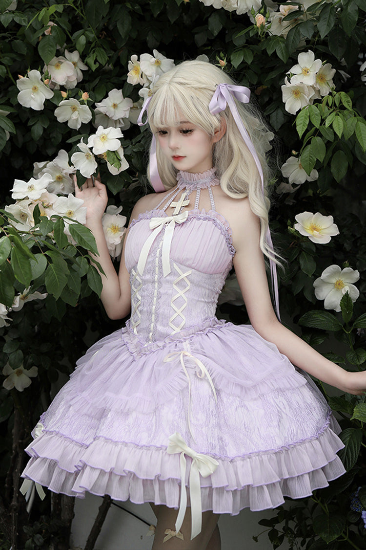 Purple Tube Top Sleeveless Ruffle Bowknot Gothic Lolita Jsk Tiered Dress