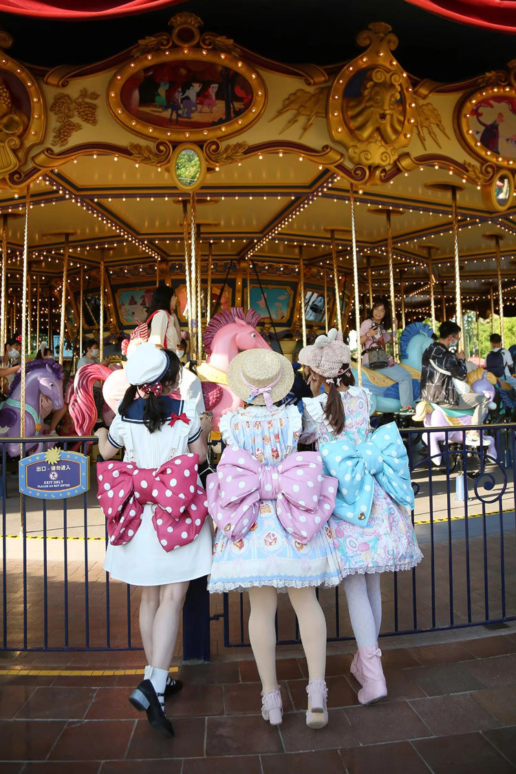 Pink/White Polka Dot Print Bowknot Shaped Sweet Lolita Backpack