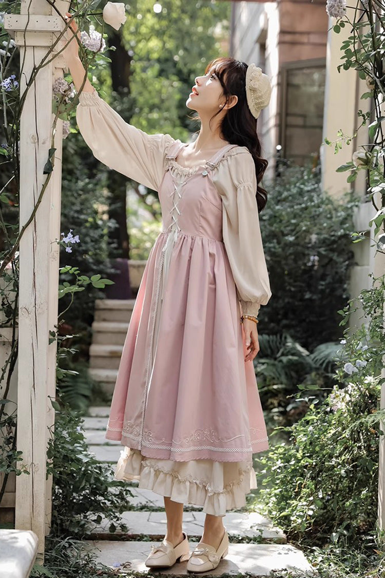 Pink Long Sleeves Ruffle Sweet Elegant Princess Lolita Dress Two Piece Set